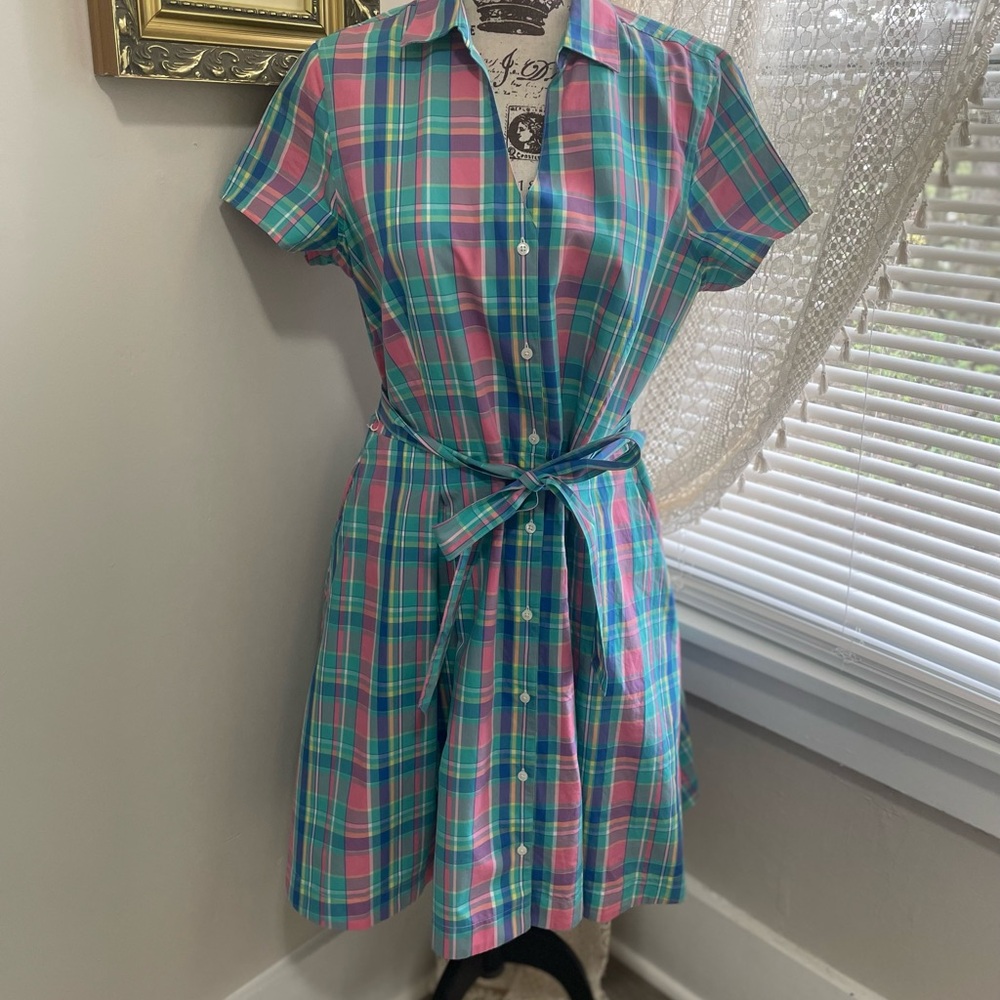 ~ Brooks Brothers Plaid Belted A-Line Dress ~ 14